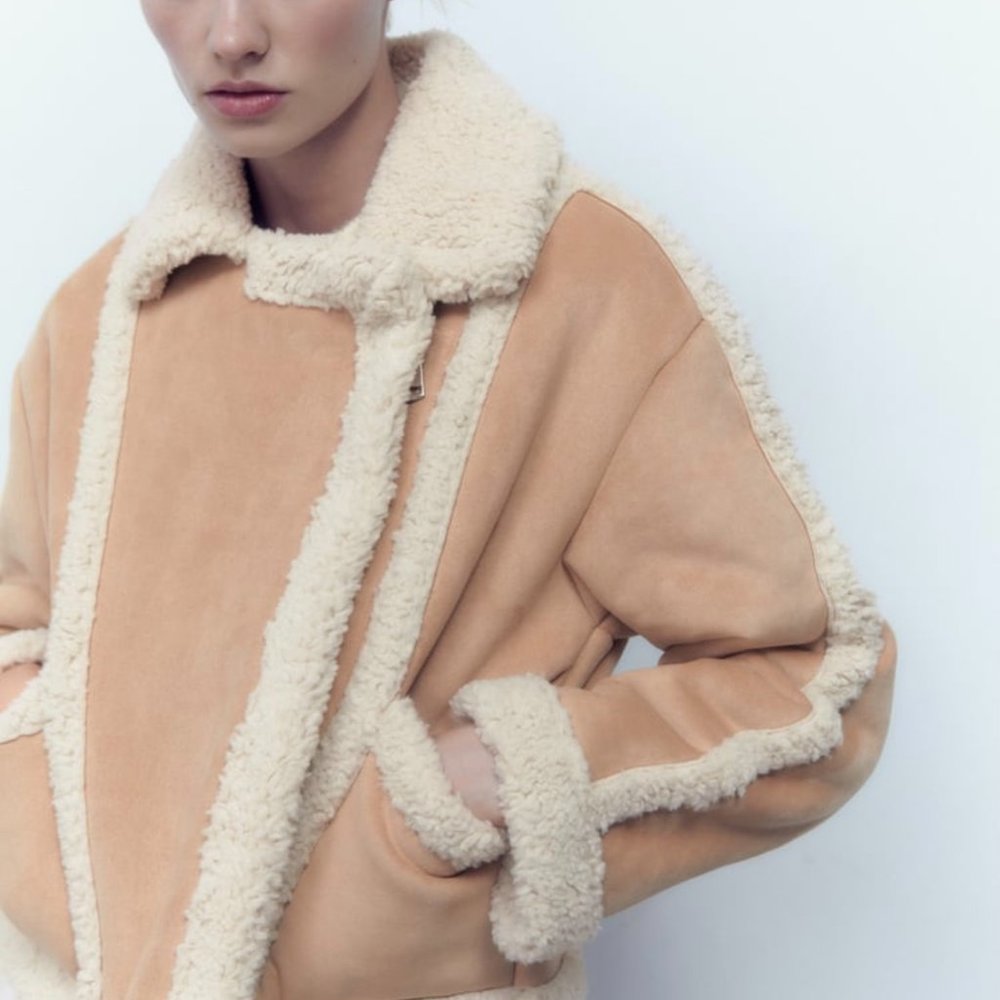 ZARA Women's Faux Shearling Double Faced Jacket(Light-camel, US XL/EUR XL) - Picture 5 of 14
